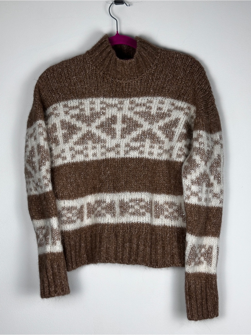 Peserico Made in Italy Alpaca Blend Fair Isle Sweater Women’s Size 38 Brown
